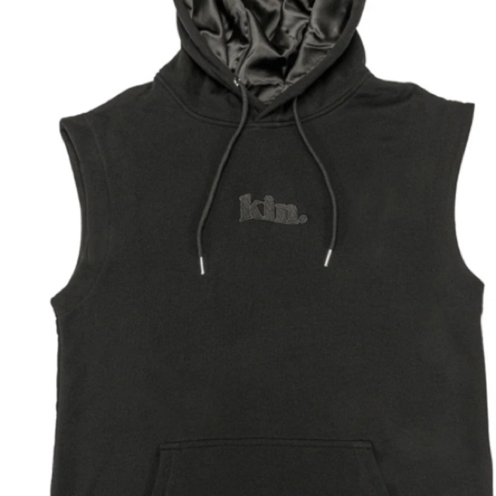Satin lined Black Sleeveless Hoodie